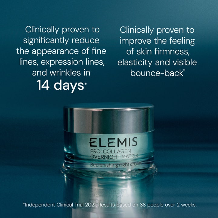 Elemis Pro-Collagen Overnight Matrix 50 ml nattkrem i blå glasskrukke reduserer rynker synlig på 14 dager.