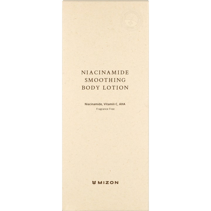 Mizon Niacinamide Smoothing Body Lotion 300 ml utjevnende kroppskrem i beige ytteremballasje med AHA og Vitamin C.