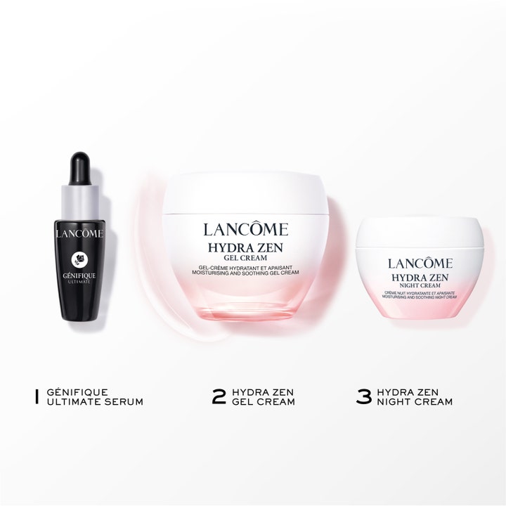 Lancôme Hydra Zen Routine Set 1 stk beroligende hudpleie med serum og ansiktskrem i rosa glasskrukker