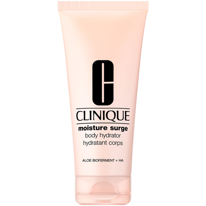 Clinique Moisture Surge Body Hydrator fuktighetsgivende kroppskrem i lyserosa tube med aloe bioferment og HA