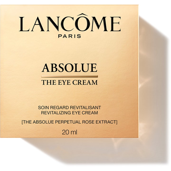 Lancôme Absolue The Eye Cream 20 ml revitaliserende øyekrem i en gullfarget eske med Perpetual Rose Extract