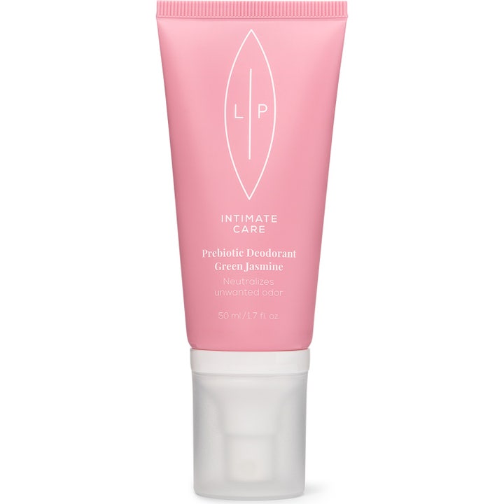 Lip Intimate Care Prebiotic Deodorant Green Jasmine 50 ml nøytraliserer lukt i en rosa tube med frostet kork