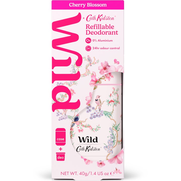 Wild Deo stick Birds Berries Case Cherry Blossom 40 g aluminiumsfri deodorant i hylse med rosa blomster og fugler