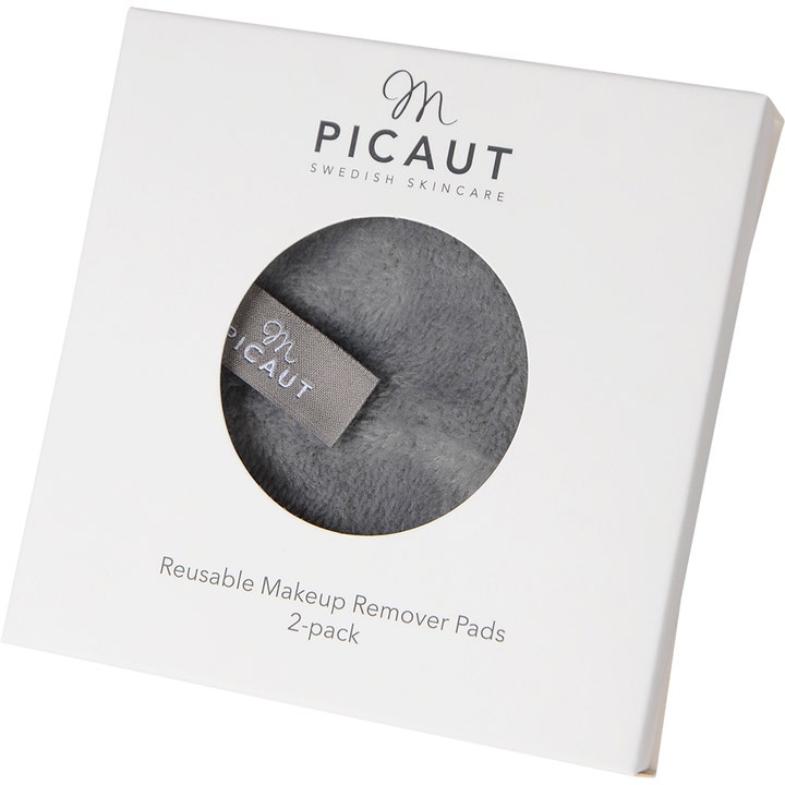 M Picaut Cleansing Pads 2-pack gjenbrukbare ansiktsservietter i hvit eske med grå teksturert pad.