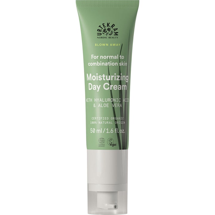 Urtekram Blown Away Moisturizing Day Cream 50 ml fuktighetskrem i lysegrønn tube med hvit pumpe