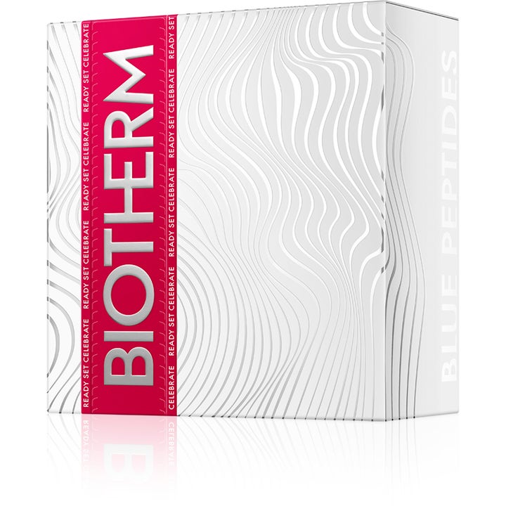 Biotherm Blue Peptides Uplift Cream SPF30 Holiday Set i hvit gaveeske med bølgemønster og rød Biotherm-logo