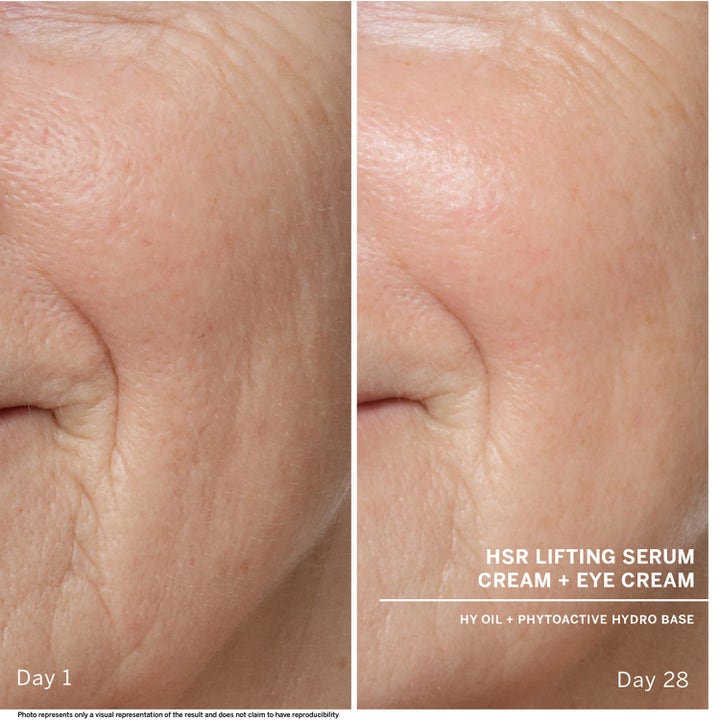 Babor HSR Lifting Eye Cream 30 ml øyekrem viser før og etter resultat med glattere hud og færre rynker etter 28 dager