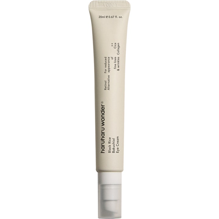 Haruharu Wonder Black Rice Bakuchiol Eye Cream 20ml reduserer fine linjer i en slank beige tube med gjennomsiktig kork