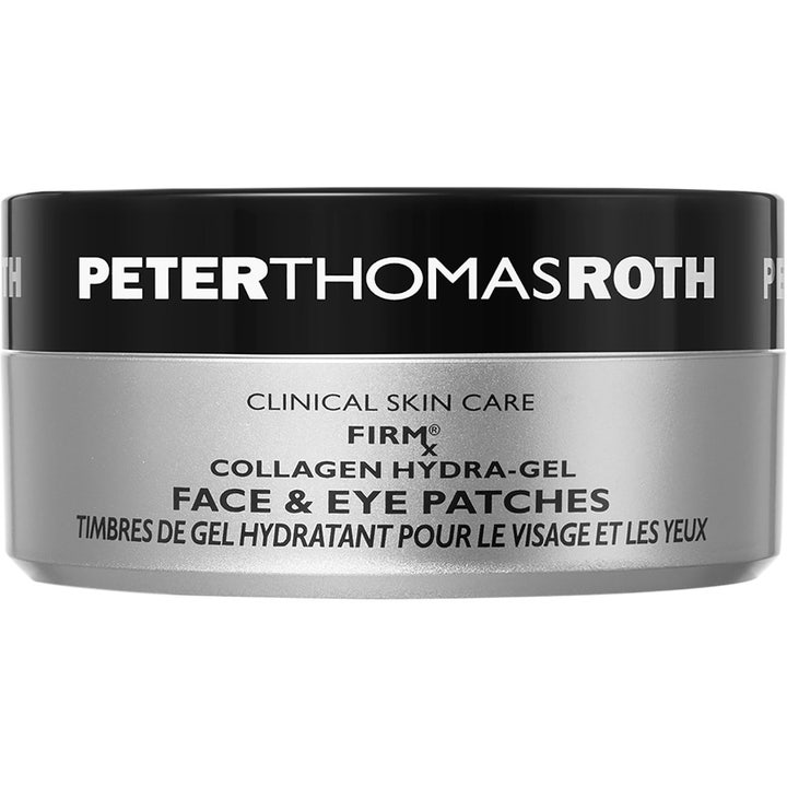 Peter Thomas Roth FIRMx Collagen Hydra-Gel Face & Eye Patches 60 stk fuktighetsgivende pads i sølvfarget krukke med sort lokk