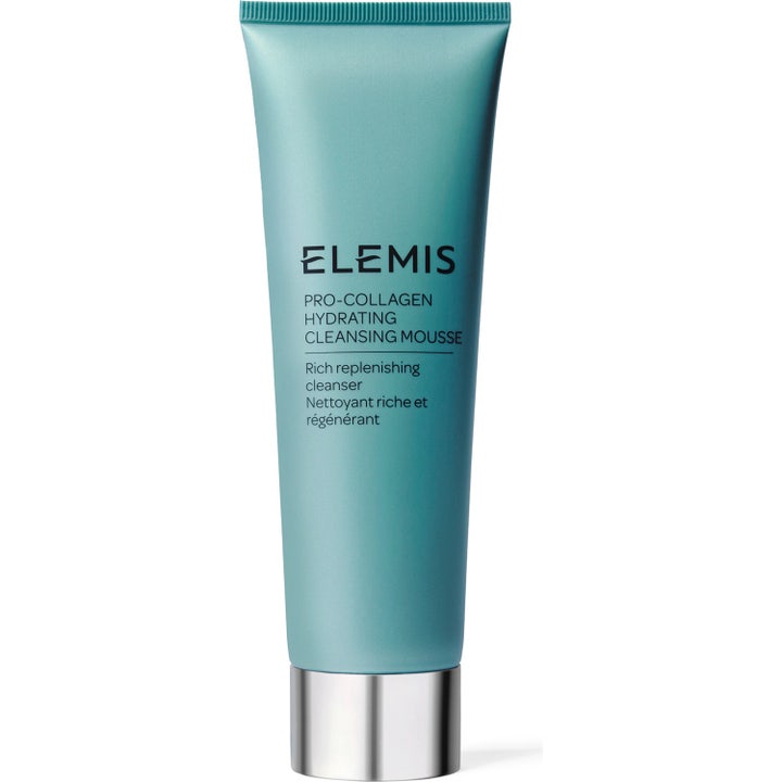 Elemis Pro-Collagen Hydrating Cleansing Mousse 150 ml ansiktsrens på blågrønn tube med sølvfarget kork.