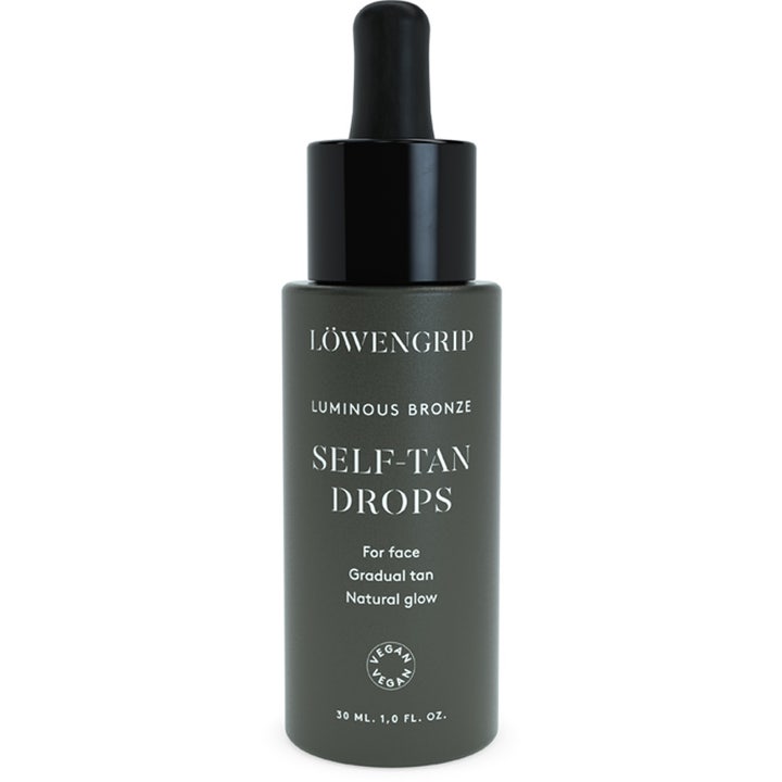 Löwengrip Luminous Bronze Self-Tan Drops 30 ml selvbruningsdråper gir gradvis glød i mørkegrønn flaske med pipette.