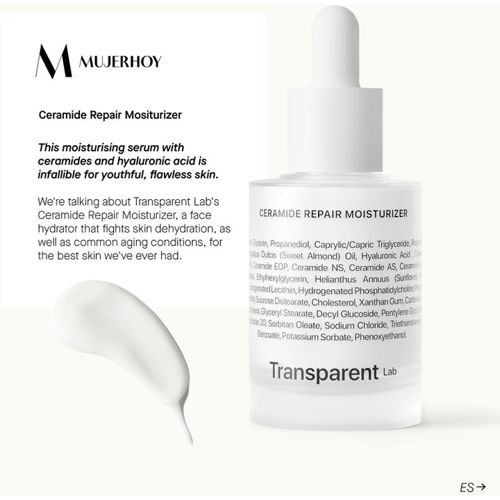 Niche Beauty Lab Transparent Lab Ceramide Repair Moisturizer 30 ml fuktighetskrem i hvit pipetteflaske med kremet tekstur