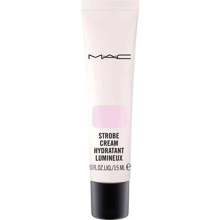 MAC Strobe Cream 15 ml fuktighetskrem som gir glød i en hvit tube med rosa detalj og svart kork
