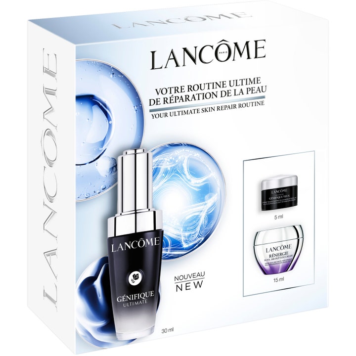 Lancôme Génifique Routine Set 1 stk reparerende ansiktspleie i hvit eske med serum og krukker i sort og lilla design