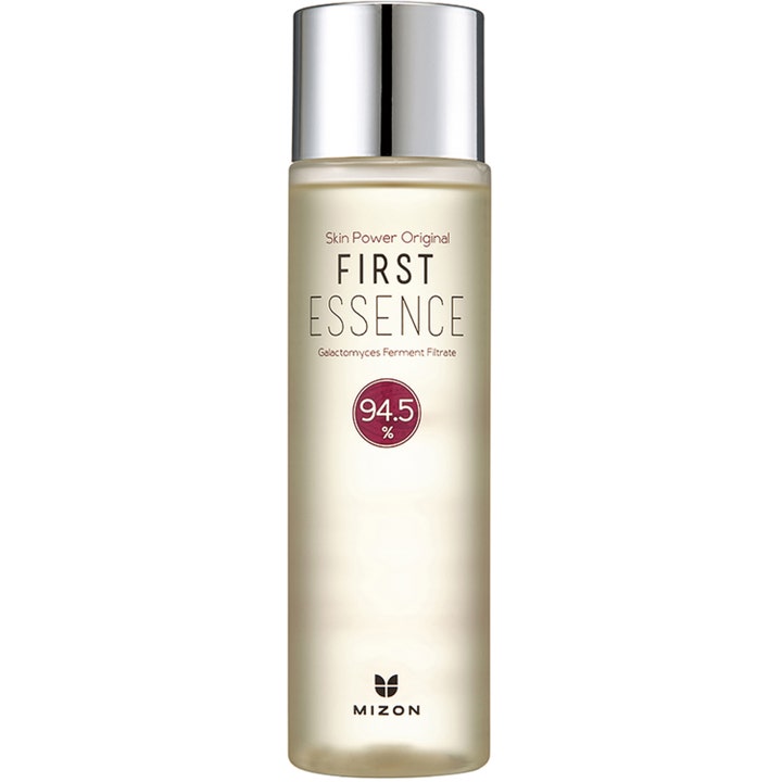 Mizon Skin Power Original First Essence 210 ml revitaliserende ansiktssens i frostet flaske med sølvkork