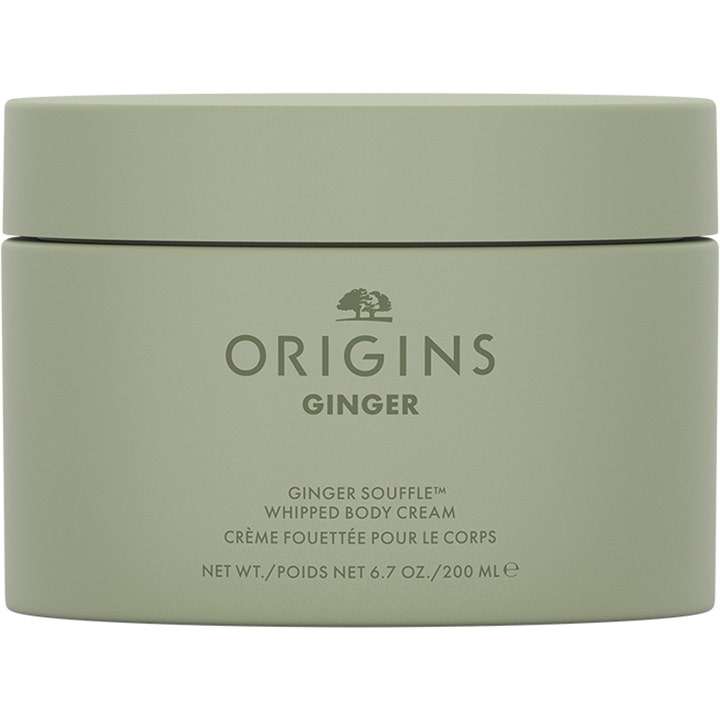 Origins Ginger Souffle Whipped Body Cream 200 ml fuktighetsgivende kroppskrem i en matt salviegrønn krukke
