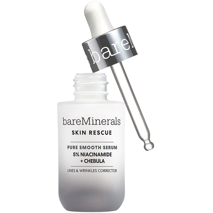 bareMinerals Skin Rescue Pure Smooth Serum 30ml utjevnende serum i frostet glassflaske med sølvfarget pipette