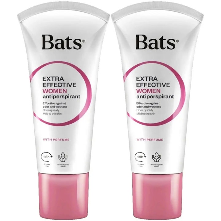Bats Extra Effective Women antiperspirant to tuber gir effektiv beskyttelse i hvite plasttuber med rosa detaljer