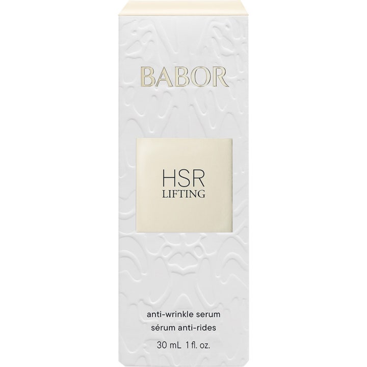 Babor HSR Lifting Serum 30 ml oppstrammende serum mot rynker i hvit eske med preget mønster og gulldetaljer