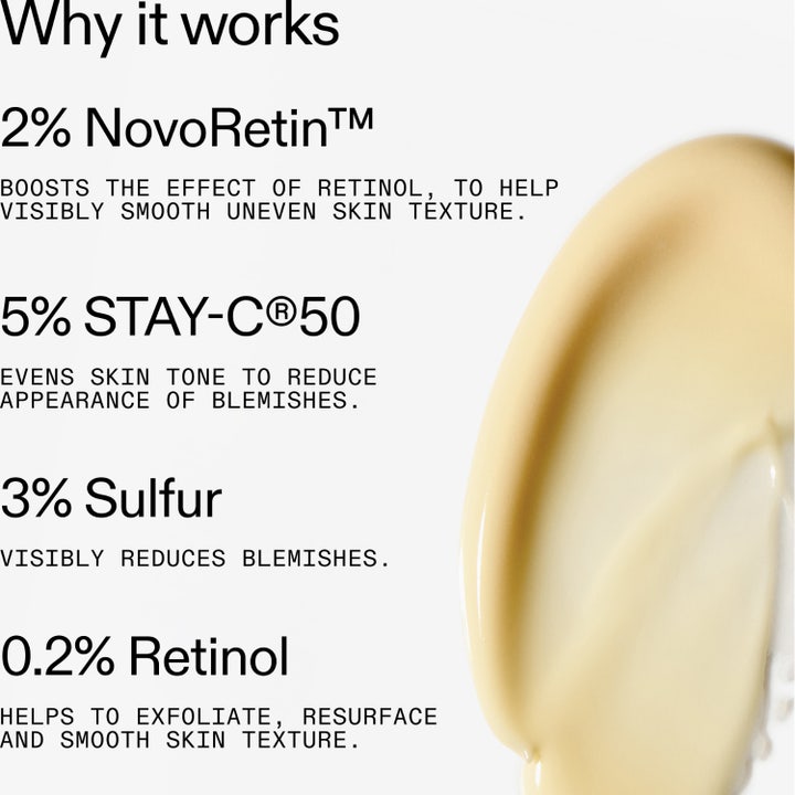 The INKEY List Blemish Clearing Moisturizer 50 ml nattkrem med gul tekstur og tekst om NovoRetin og Retinol.