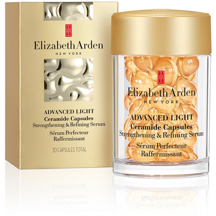 Elizabeth Arden Ceramide Capsules 30 stk ansiktsserum i krukke og gullfarget eske som gir glød