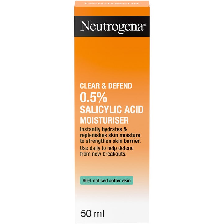 Neutrogena Clear & Defend 50 ml fuktighetskrem med salisylsyre i oransje og hvit pappeske