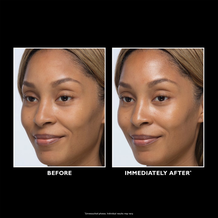 Peter Thomas Roth Instant FIRMx Glow-Filter Priming Serum 30 ml før og etter bilder som viser økt glød
