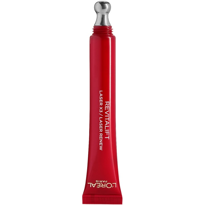 L'Oréal Paris Revitalift Laser Eye Cream 15 ml rynkereduserende øyekrem i rød tube med kjølende metallapplikator