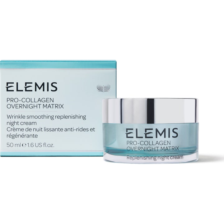 Elemis Pro-Collagen Overnight Matrix 50 ml glattende nattkrem i lyseblå glasskrukke med sølvlokk