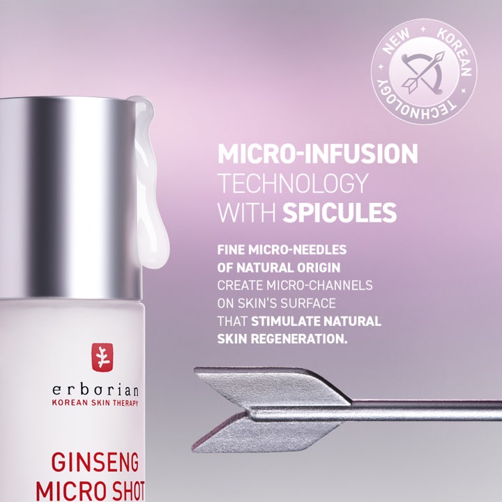 Erborian Ginseng Micro Shot 30 ml serum med tykk hvit tekstur og tekst om Micro-Infusion Technology