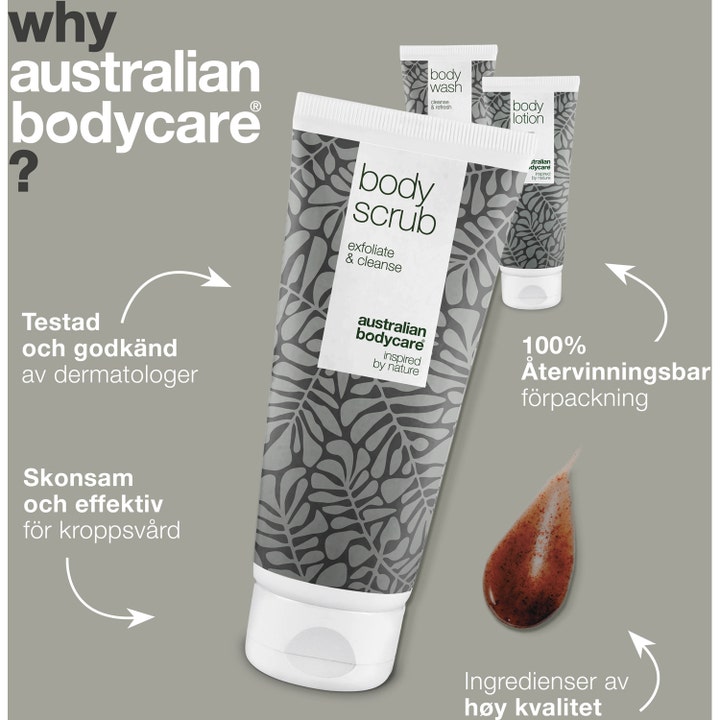 Australian Bodycare 3 Body Products 100 ml kroppspleie mot kviser med Tea Tree Oil og brun kornat skrubbtekstur