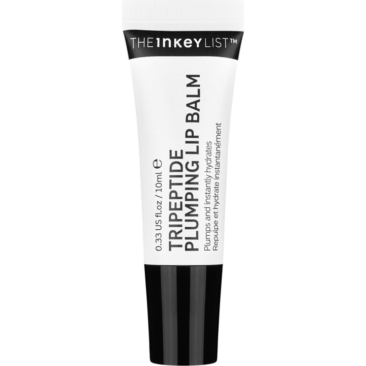 The Inkey List Tripeptide Plumping Lip Balm 10 ml fuktgivende leppeprodukt i hvit tube med svart kork som gir fylde.
