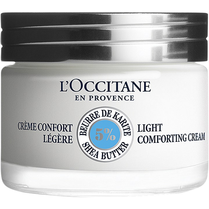 L'Occitane Shea Light Comforting Cream 50 ml beroligende ansiktskrem med sheasmør i glasskrukke med sølvlokk