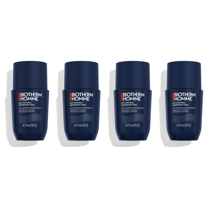 Biotherm Homme Day Control 48H Protection 4 x 75 ml antiperspirant som gir komfort i fire mørkeblå roll-on-beholdere