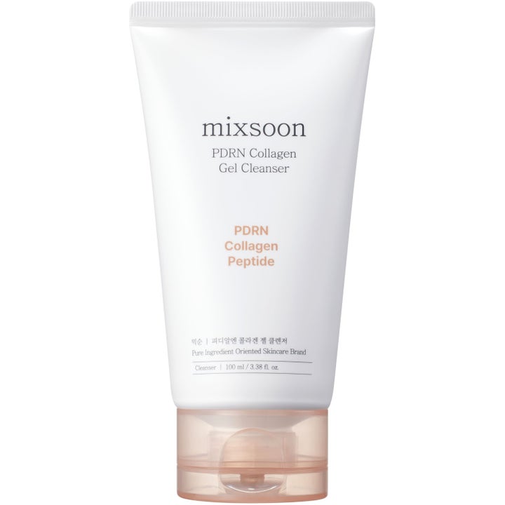 Mixsoon PDRN Collagen Gel Cleanser 100 ml oppstrammende ansiktsrens i hvit tube med ferskenfarget kork