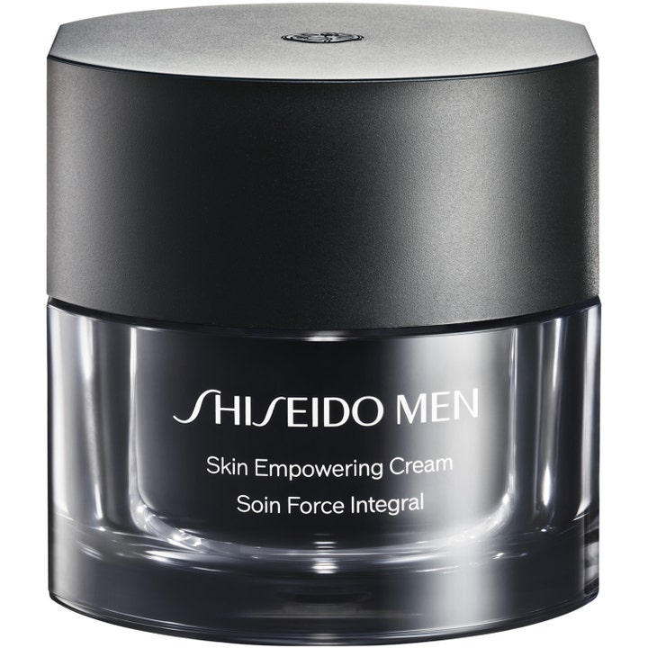 Shiseido Men Skin Empowering Cream 50 ml revitaliserende ansiktskrem i en stilren mørk glasskrukke med matt sort lokk