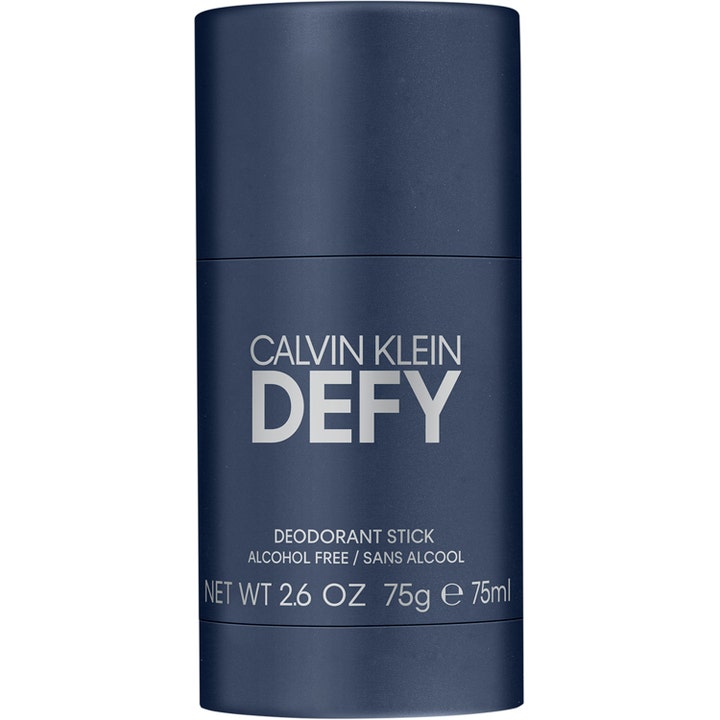 Calvin Klein Defy 75g alkoholfri deodorant stick som gir friskhet i en mørkeblå beholder med sølvfarget skrift