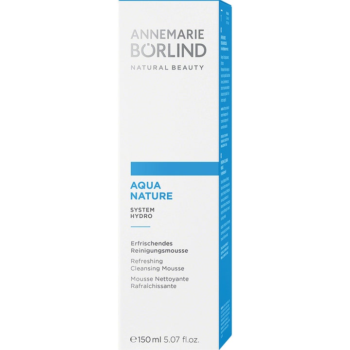 Annemarie Börlind Aquanature Refreshing Cleansing Mousse 150 ml fuktighetsgivende rengjøringsskum i hvit og blå eske