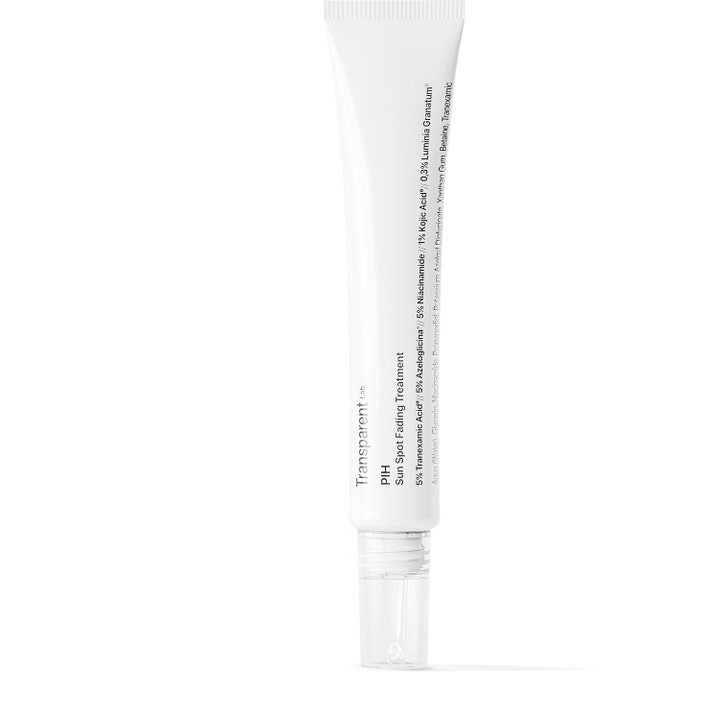 Transparent Lab PIH Sun Spot Fading Treatment 30ml mot solflekker i hvit tube med gjennomsiktig applikator.