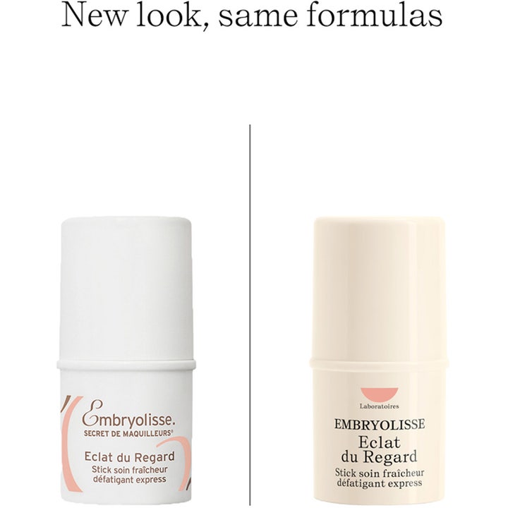 Embryolisse Radiant Eye 4,5 g oppfriskende øyekrem i stift viser gammel og ny hylse med teksten New look same formulas.