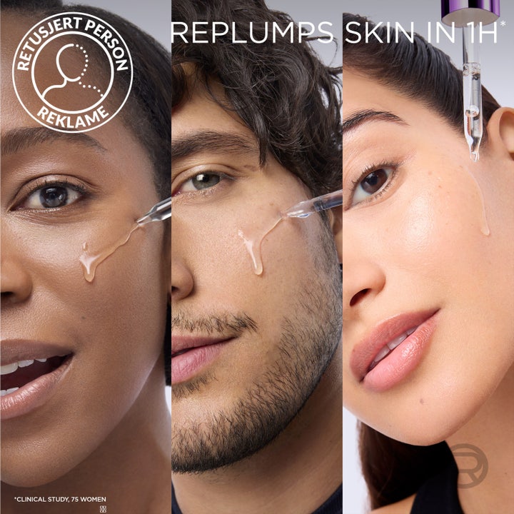 L'Oréal Paris Revitalift Filler 30 ml hyaluronsyre fuktighetssérum påføres med pipette for fyldigere hud på en time