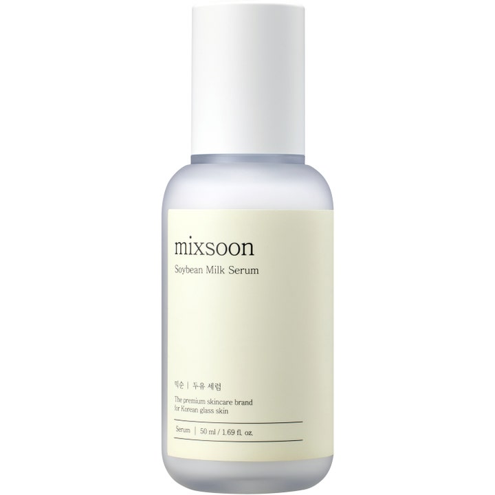 Mixsoon Soybean Milk Serum 50 ml fuktighetsgivende serum i frostet glassflaske med hvit kork for sunn glød