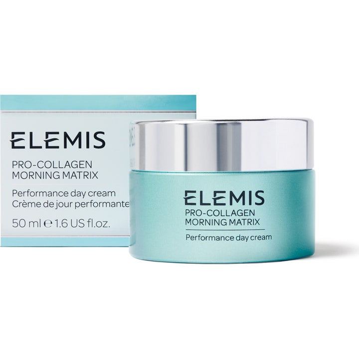 Elemis Pro-Collagen Morning Matrix 50 ml fuktighetsgivende dagkrem i lyseblå krukke med sølvlokk og eske