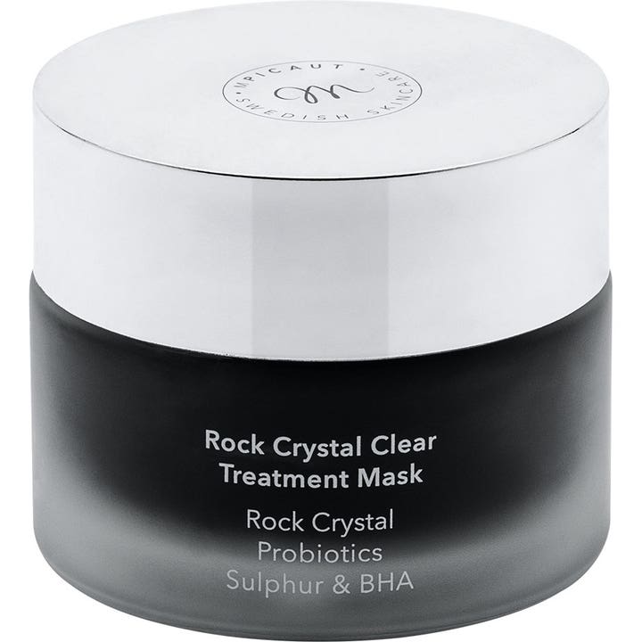 M Picaut Swedish Skincare Rock Crystal Clear Treatment Mask 50 ml rensende ansiktsmask i svart frostet glasskrukke.