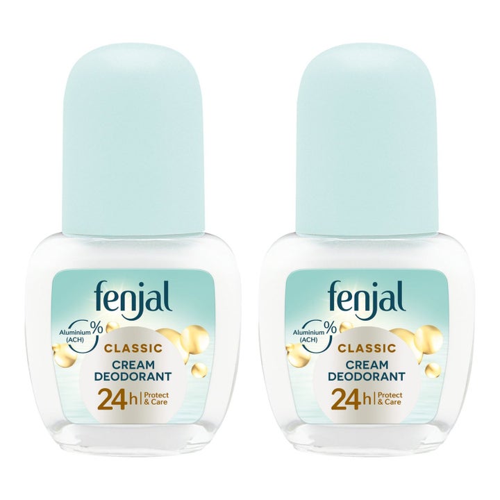 Fenjal Classic Anti Perspirant 2-pakning pleiende deodorant som gir 48 timers beskyttelse i glassflasker med lyseblå kork