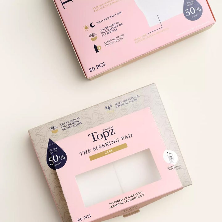 Topz Premium The Masking Pad 80 stk tynne bomullspads i rosa og mønstret eske for ansiktsmaske eller øyemaske