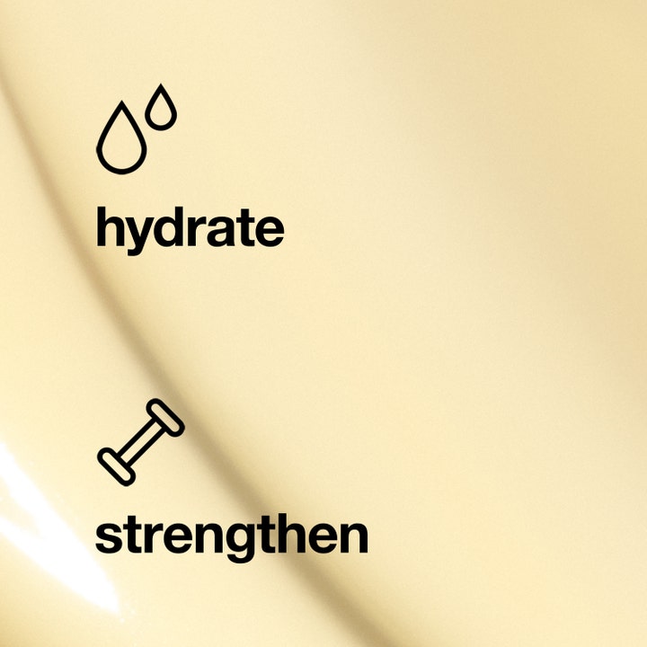 Clinique Dramatically Different Moisturizing Lotion + 50 ml fuktighetskrem gul tekstur med ikonene hydrate og strengthen
