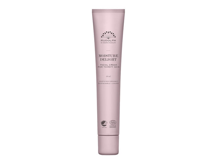 Rudolph Care Moisture Delight 50 ml fuktighetsgivende ansiktskrem i en matt lilla tube som gir fukt til tørst hud.