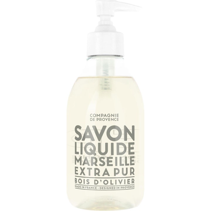 Compagnie de Provence Savon Liquide Marseille Bois d'Olivier flytende såpe i klar flaske med hvit pumpe
