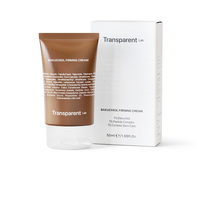 Transparent Lab Bakuchiol Firming Cream 50 ml oppstrammende ansiktskrem i brun tube og hvit eske